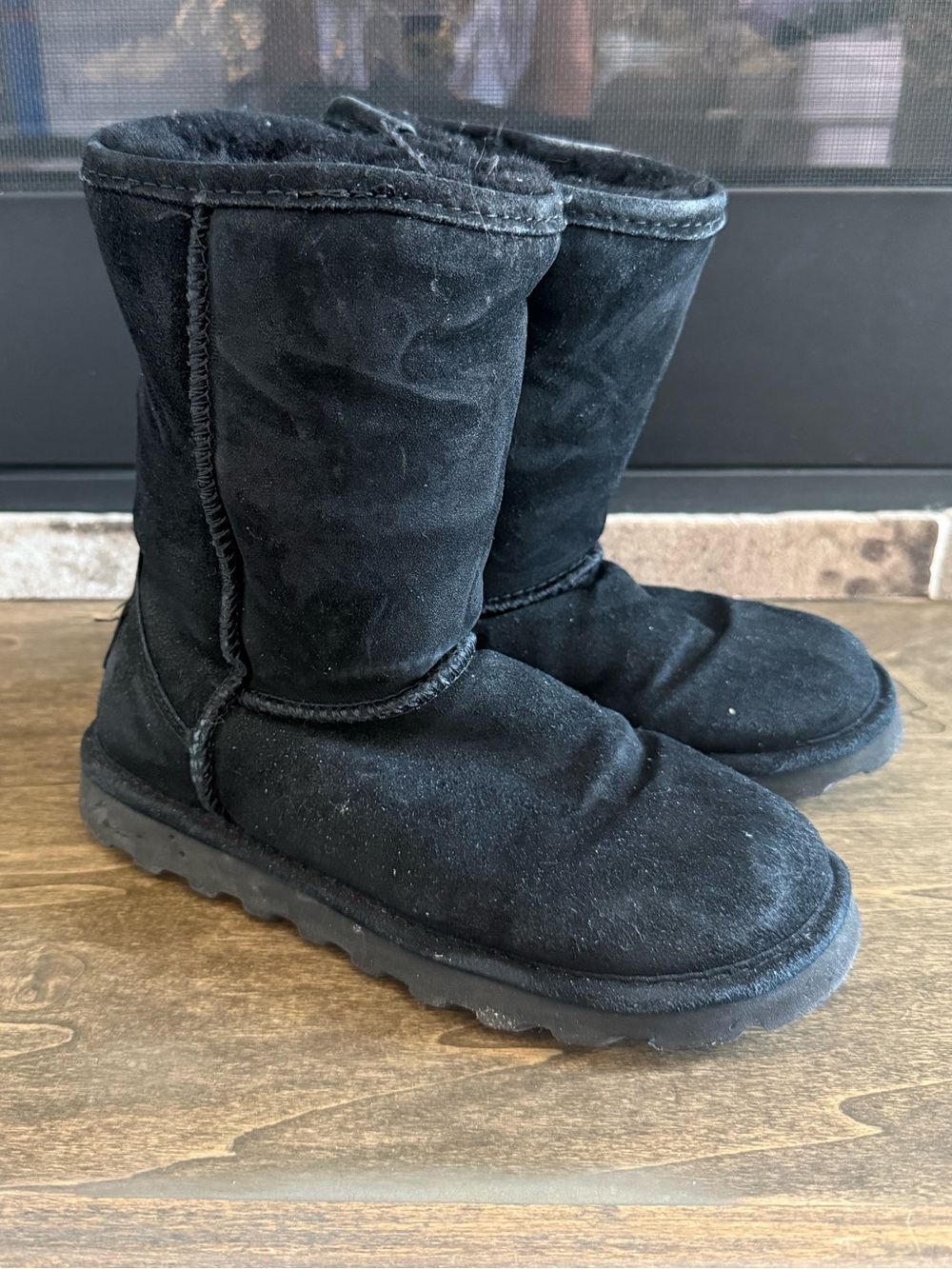 BEARPAW Suede Shearling Lined Mid-Calf Slip-On Boots Black Women’s US 6
